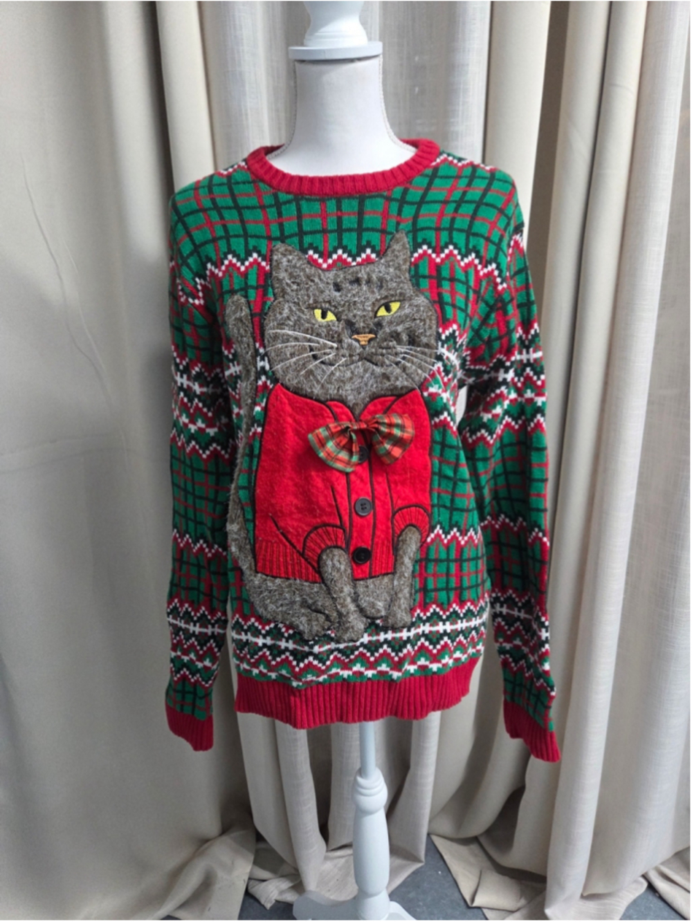 Ugly Christmas Sweater Men's Small Kitty Meow Holidays